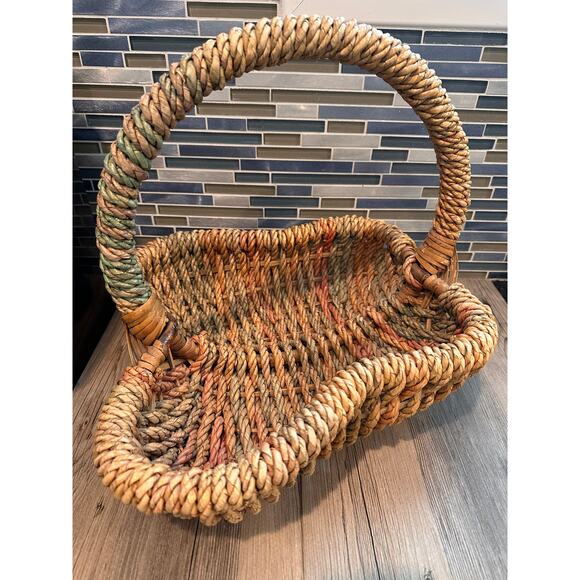 Vintage Other - Vintage Large Butterfly Shape Basket Multicolor Woven Wicker Boho Easter Handle